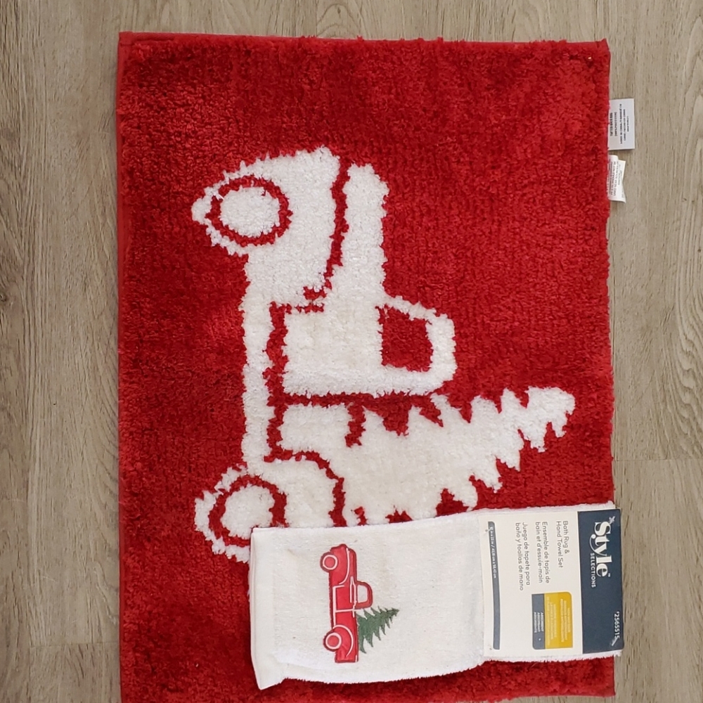 🌲Style Selections bath rug and hand towel set nwt